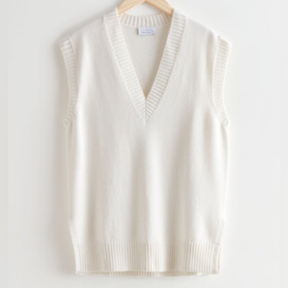 & Other Stories White V-neck Sweater Vest - Size XS